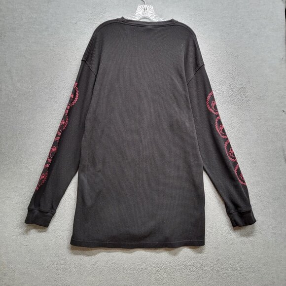 Planet Of The Grapes Men Shirt 3XL‎ Black Waffle Knit Long Sleeve Logo Tee - Picture 7 of 8